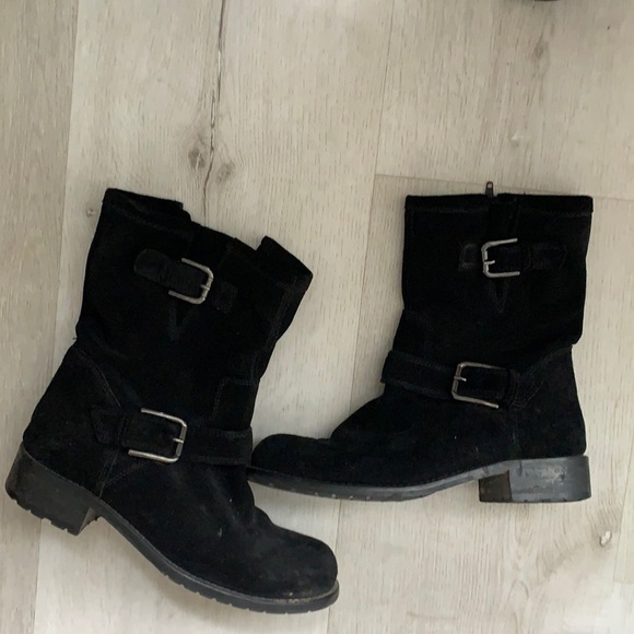Davos Gomma Suede Edda boots 7.5 black buckles - Picture 1 of 8